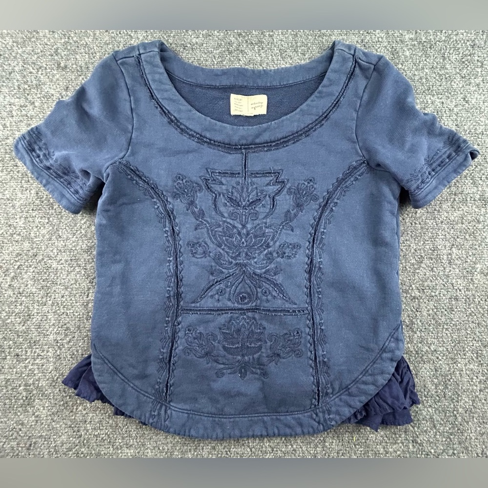 Anthropologie Saturday Sunday Blue Embroidered Short Sleeve Layered Look size S